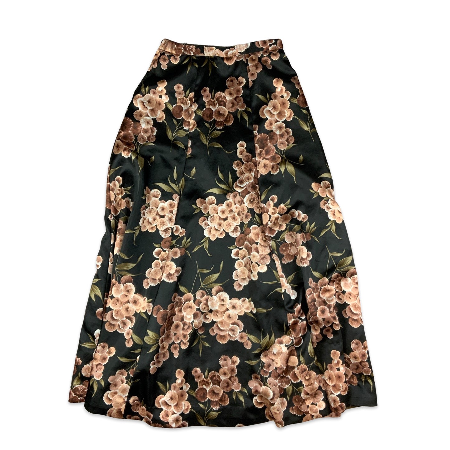 Vintage A-line Black & Brown Floral Maxi Skirt 8