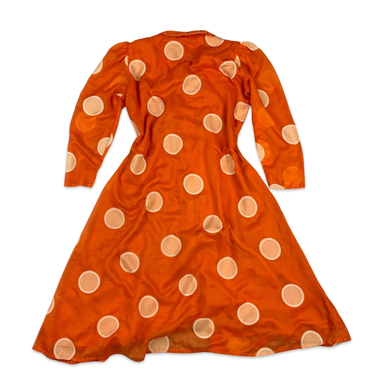 Vintage 70s Polka Dot Print Dress Orange White 10 12 14