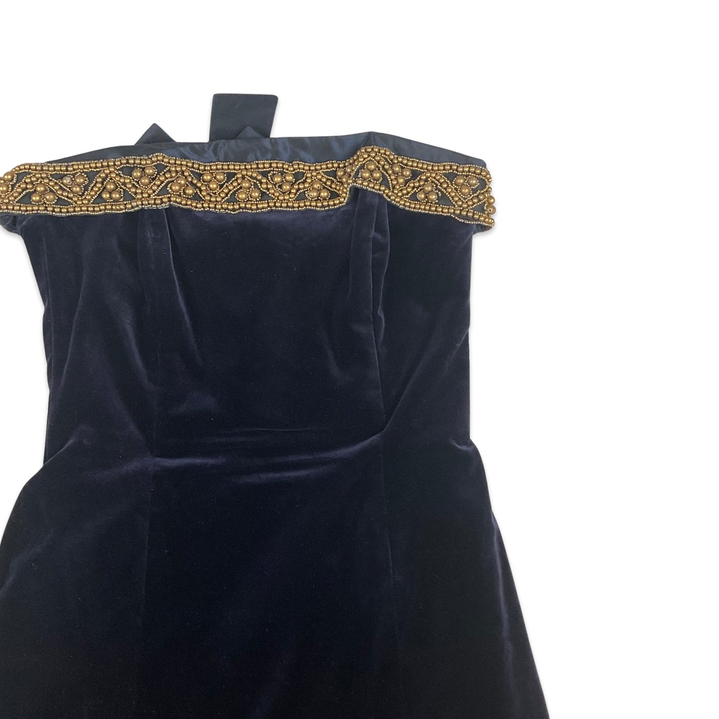 Vintage Navy and Bronze Velvet Strapless Party Dress 6