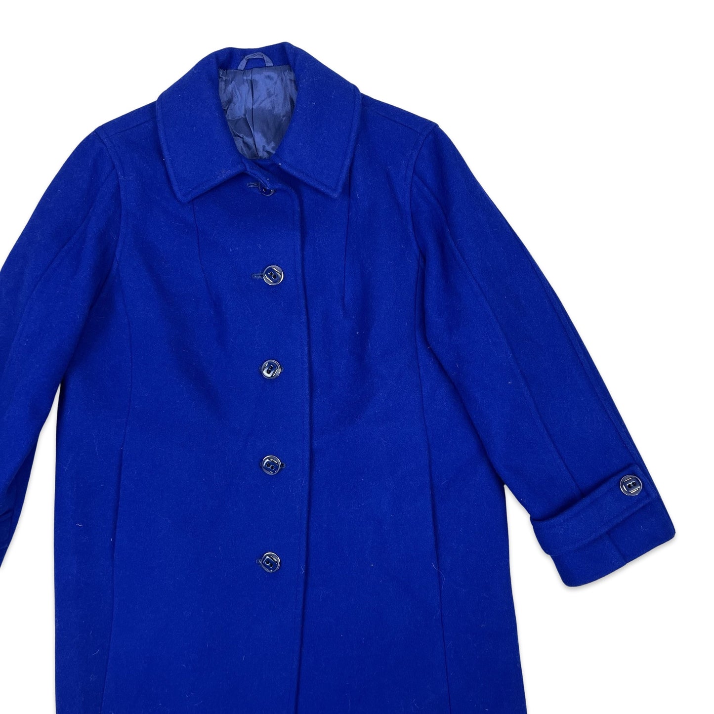 Vintage 80s Wool Longline Duster Coat Blue 12 14 16