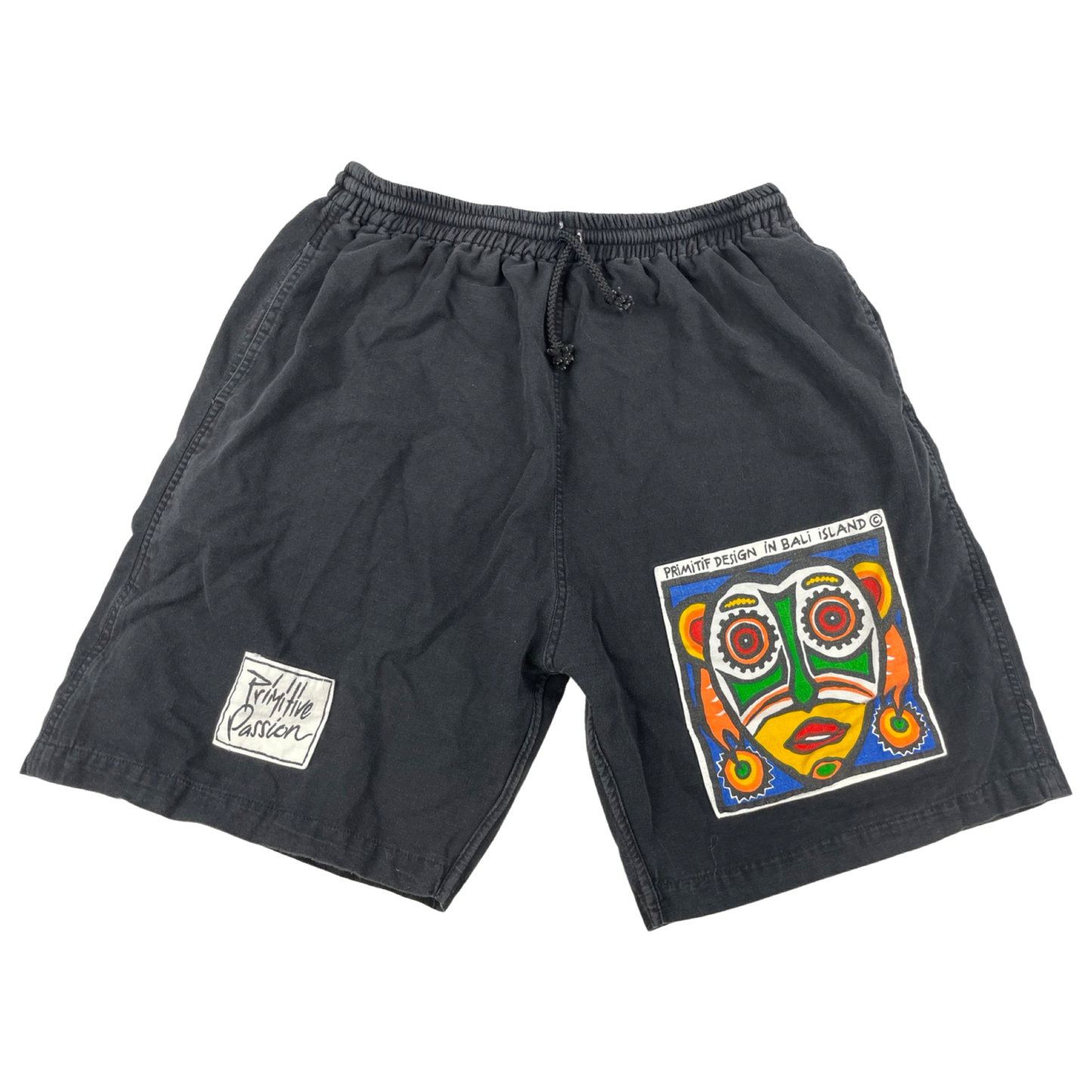 Vintage Bali Island Black Cotton Graphic Shorts M/L