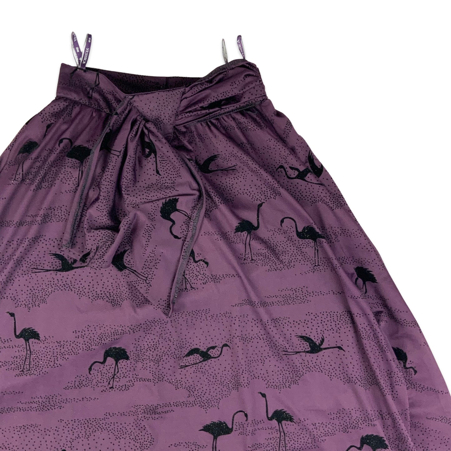 Vintage 80s Yessica Purple and Black Swan Print Midi Skirt 8