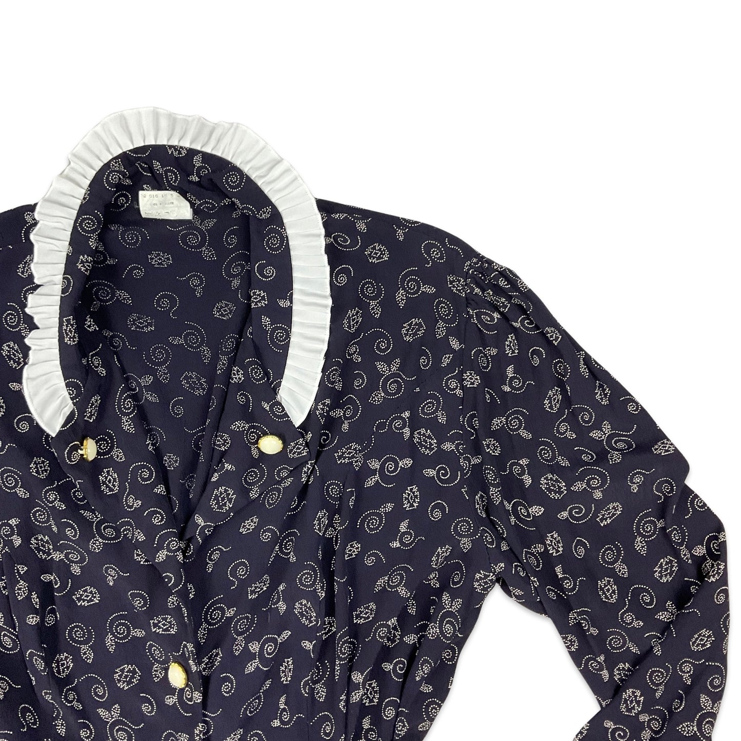 Vintage 80s 90s Navy Patterned Blouse 14