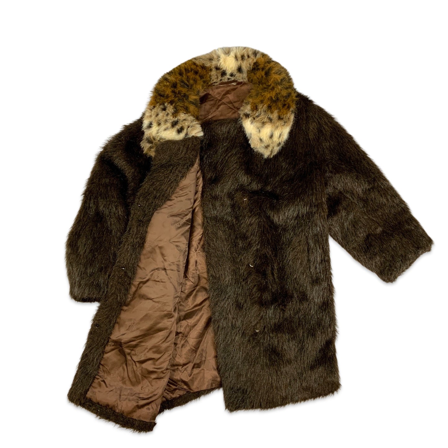 Vintage Brown Faux Fur Coat Cheetah Print Brown Orange Cream 10 12 14