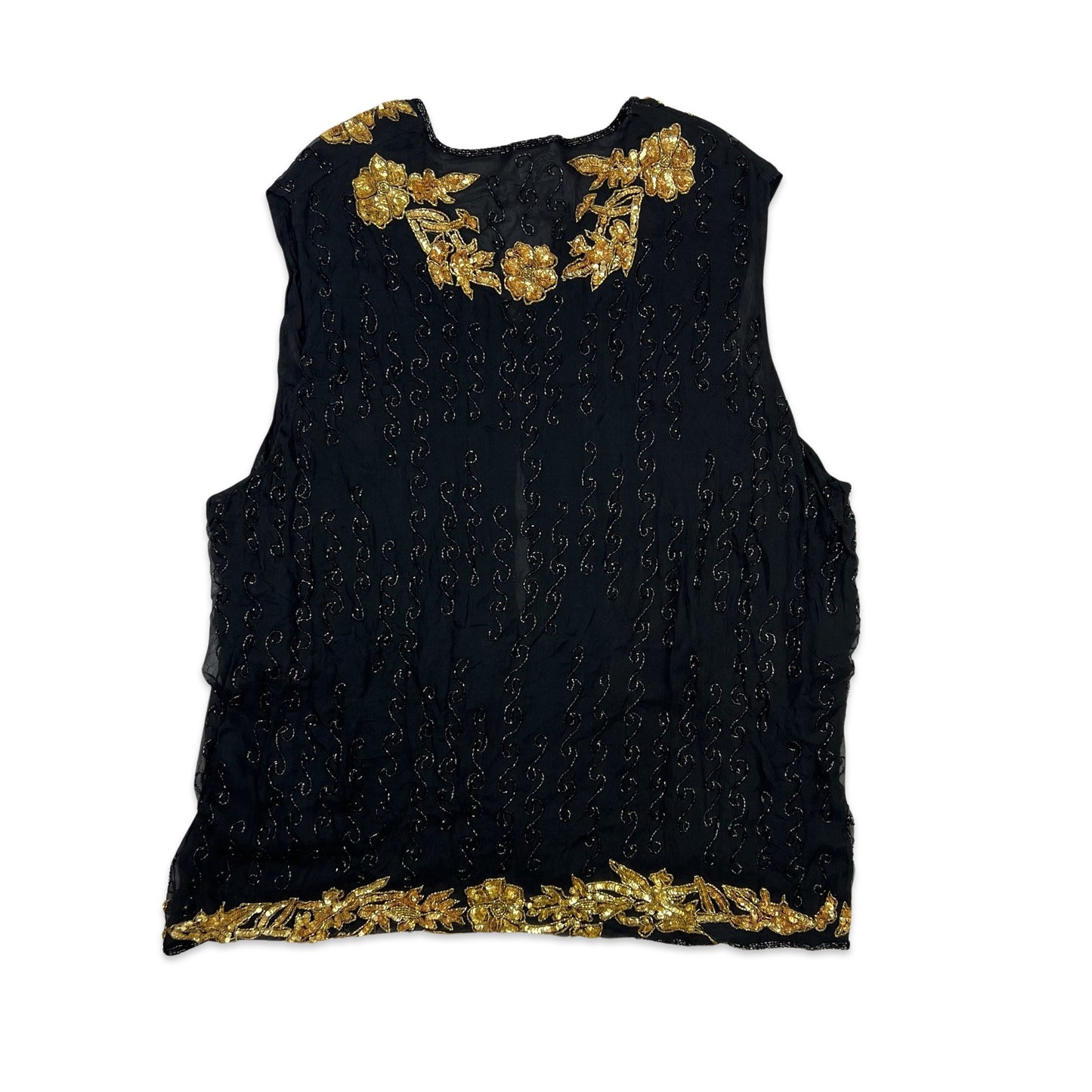 Vintage Sequin Blouse Waistcoat Black Gold 16
