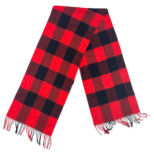 Vintage Check Knit Scarf Red Black