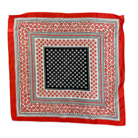 Vintage Red Black White Ditsy Flower Silk Scarf