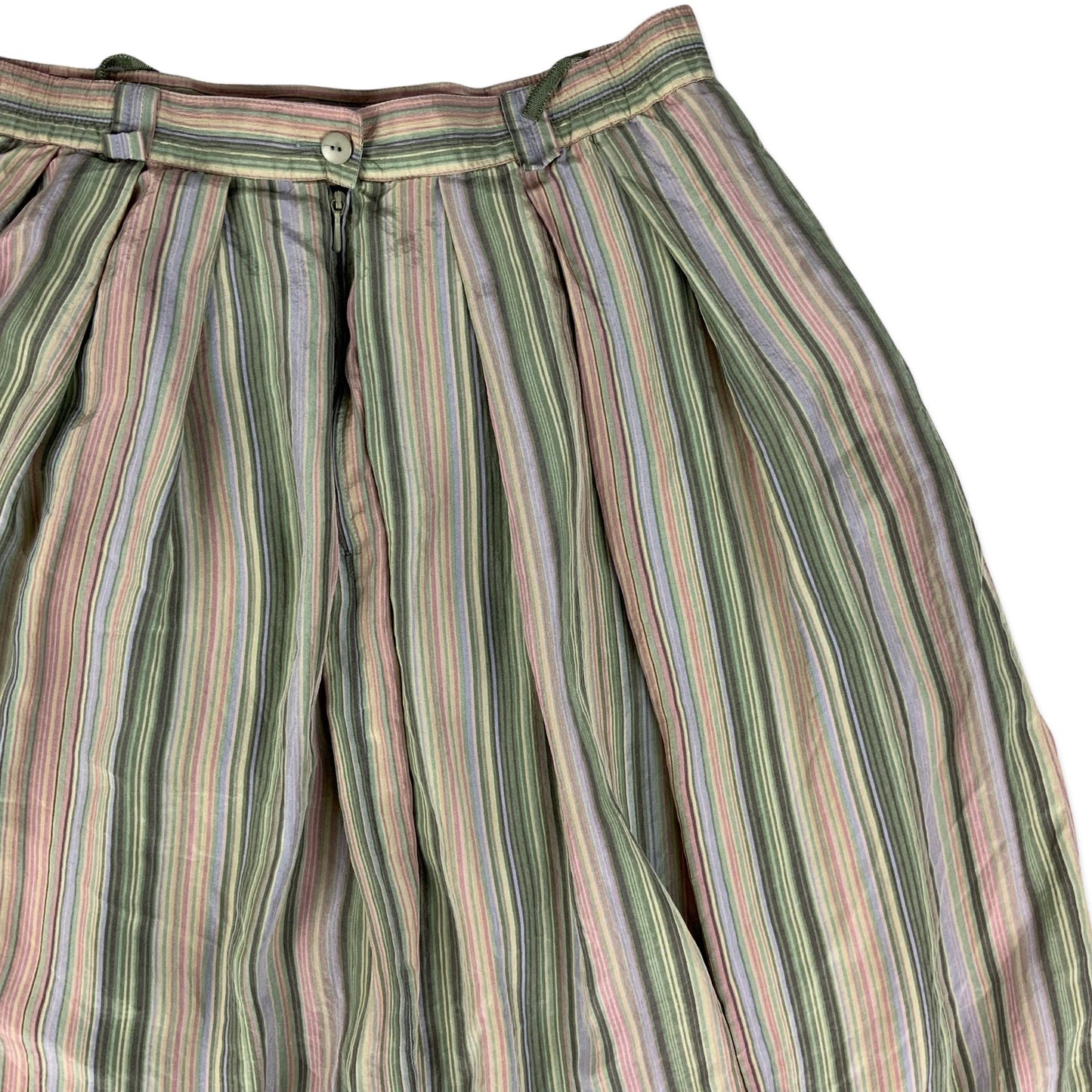 Vintage Green & Pink Striped Pleated Midi Skirt 14