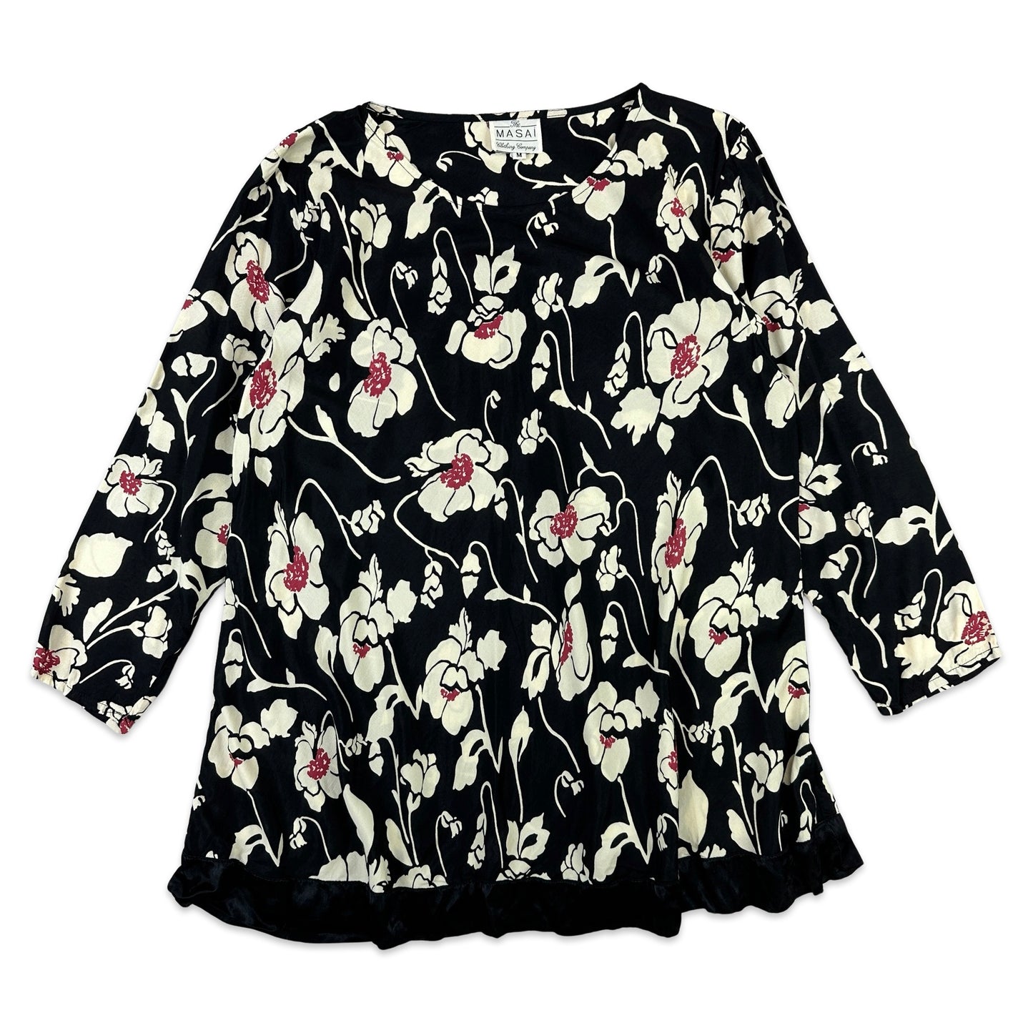 Vintage Floral Blouse Black UK 14 16