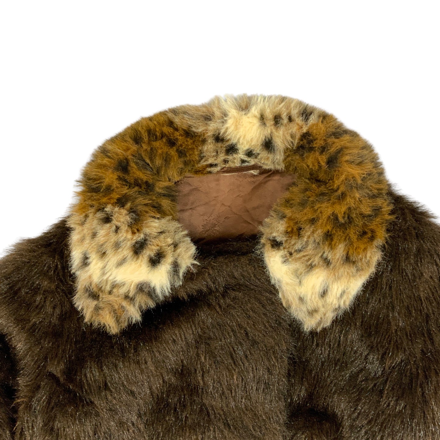 Vintage Brown Faux Fur Coat Cheetah Print Brown Orange Cream 10 12 14