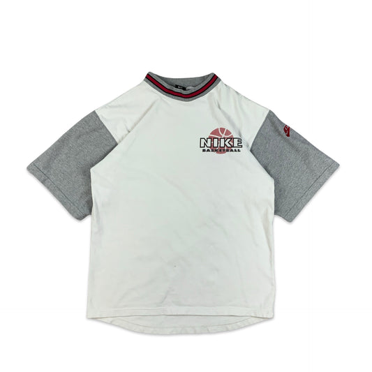 Vintage 00s White Grey Nike Short Sleeve Basketball Sweatshirt S M