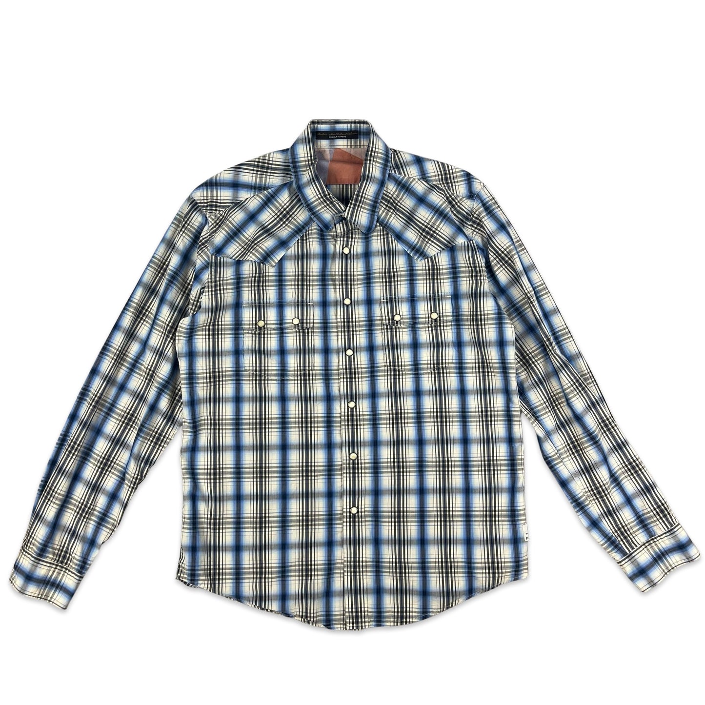 00s Vintage Barbour Plaid Shirt White Blue Black M L