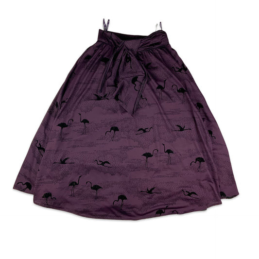 Vintage 80s Yessica Purple and Black Swan Print Midi Skirt 8