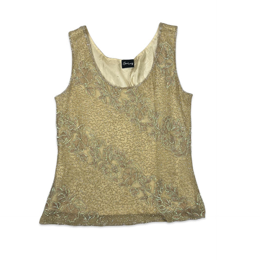 Vintage Sequin Vest Cream Silver 8 10