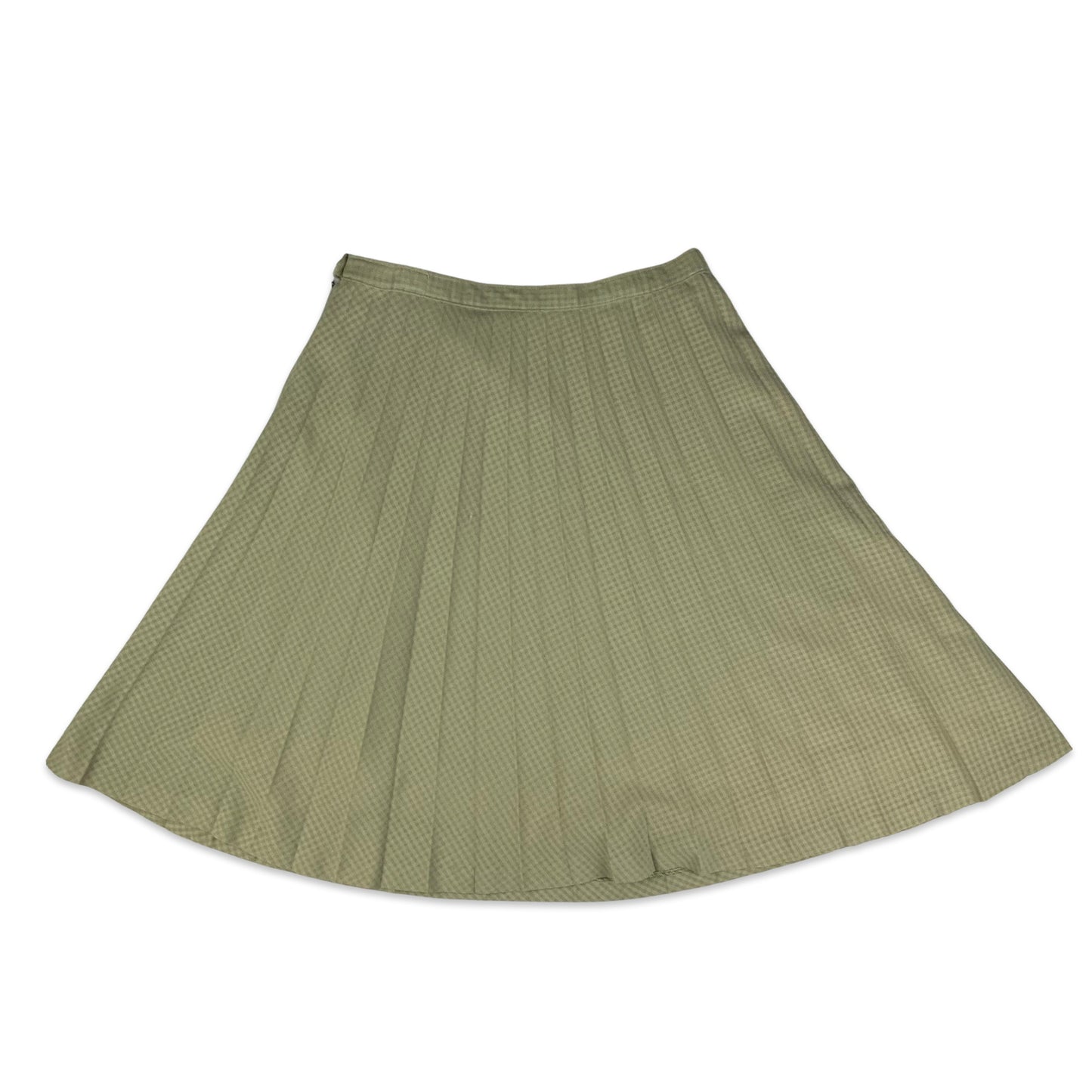 Vintage Pleated Green Checked Midi Skirt 16