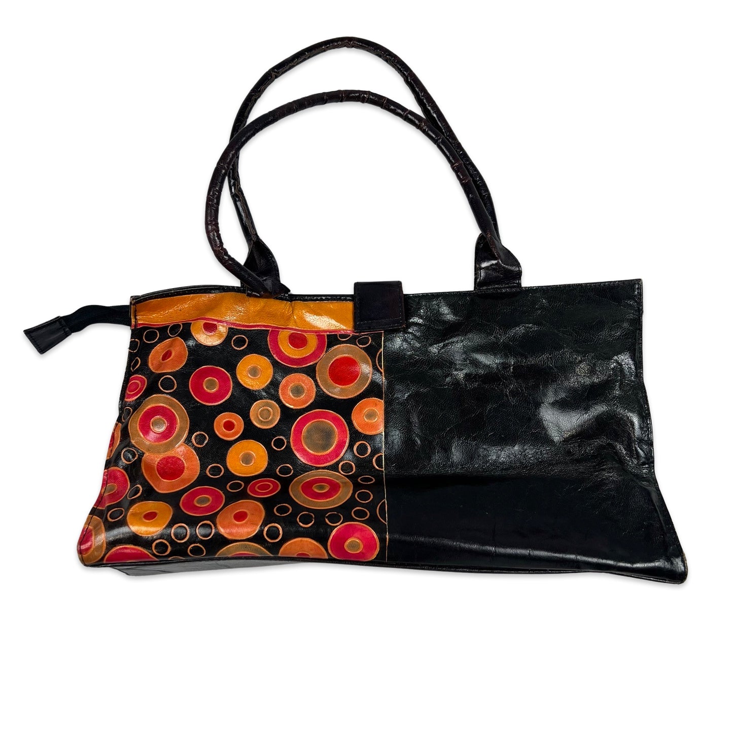 Vintage 90s Brown Black Orange Red Baguette Graphic Print Handbag