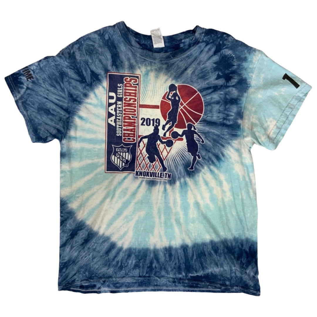 Vintage USA AAU Basketball T-Shirt Tie Die Blue L