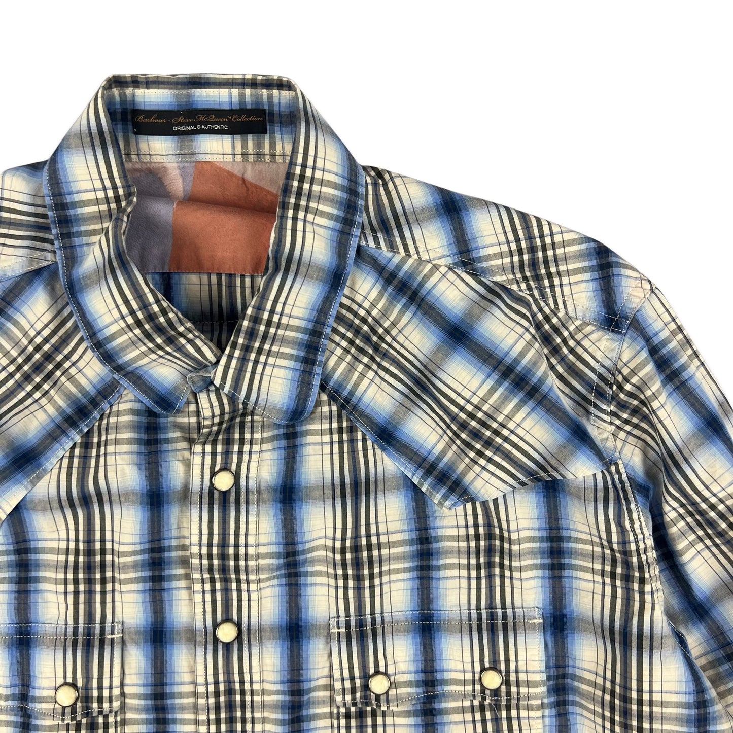 00s Vintage Barbour Plaid Shirt White Blue Black M L