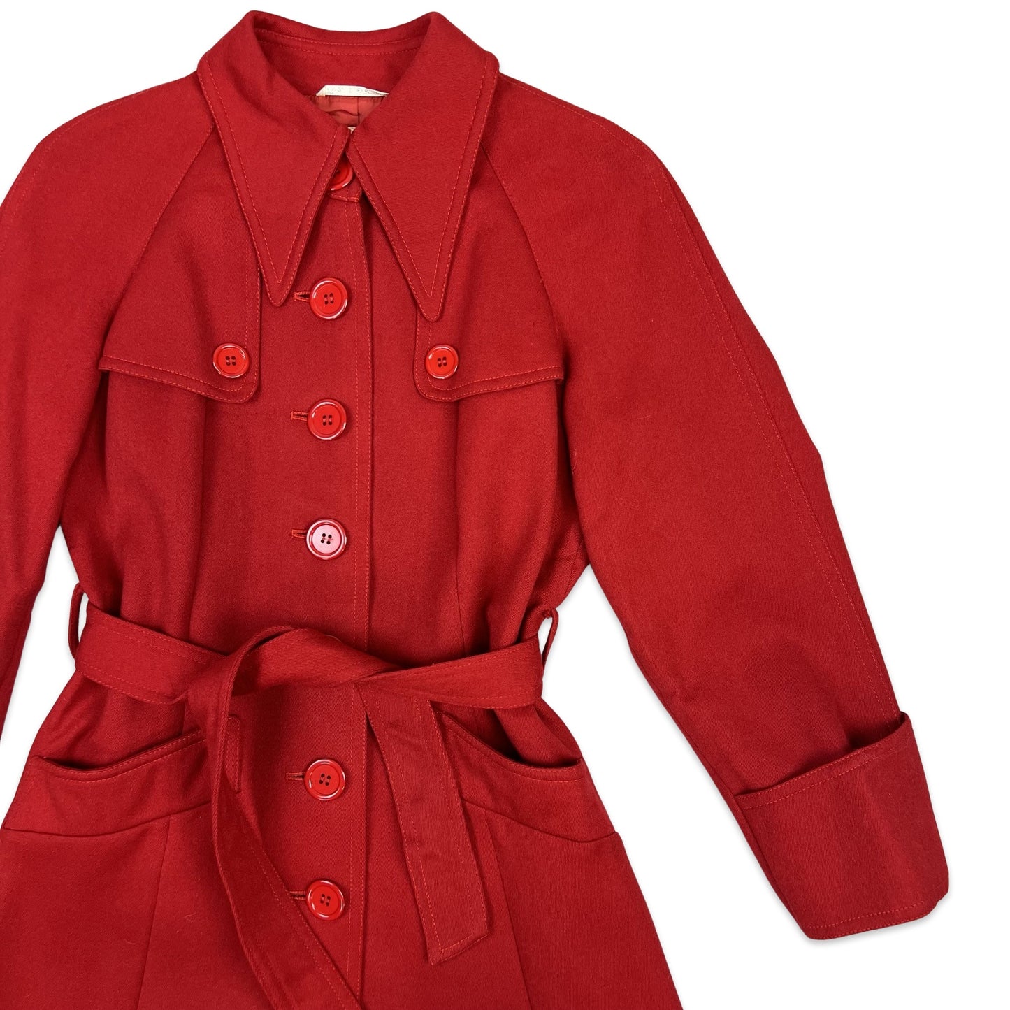 Vintage Wool Duster Coat Belted Red 6 8