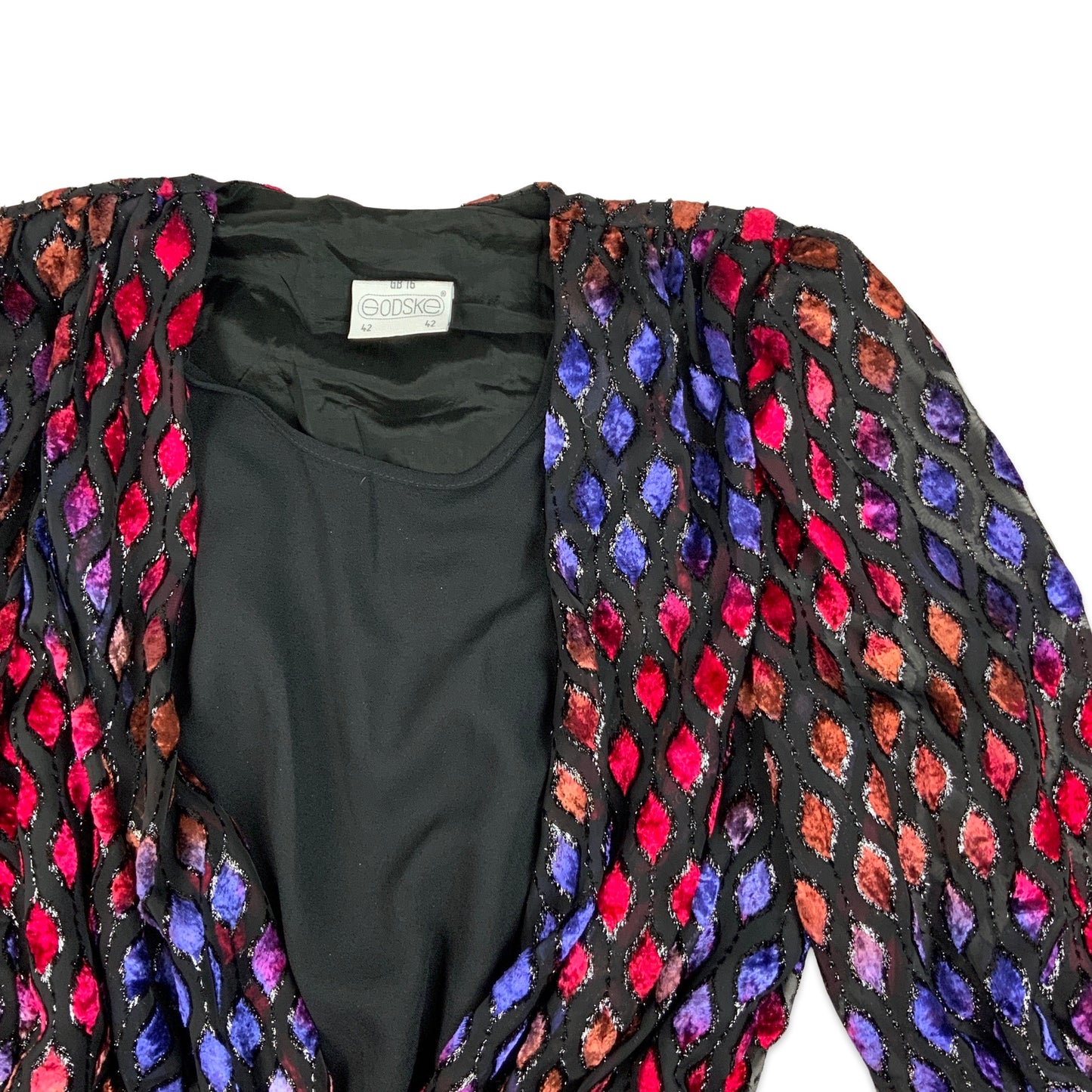 Vintage Black Red Purple Orange Lurex Blouse 16