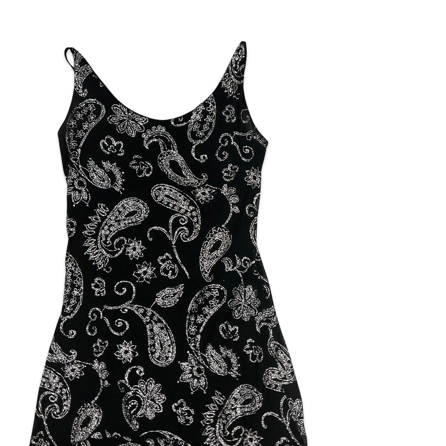 Vintage 90s Paisley Party Cami Dress Black Silver 8