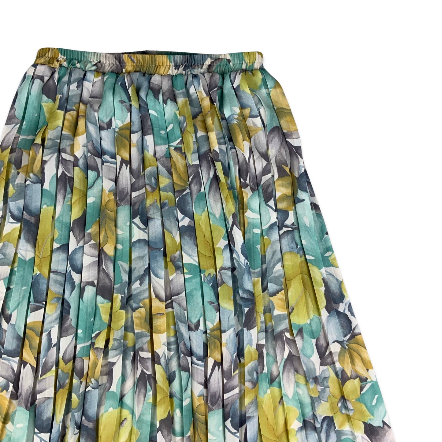 Vintage Blue & Yellow Floral Print Pleated Maxi Skirt 10 12 14 16