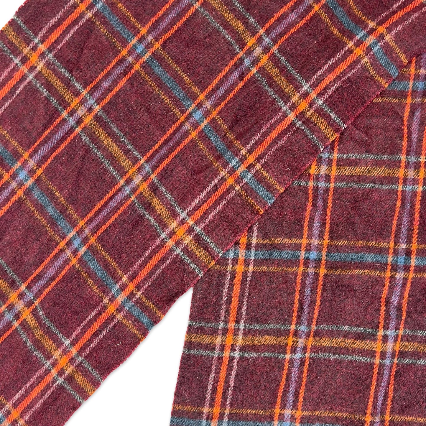 Vintage Plaid Knit Scarf Burgundy Yellow Orange Blue