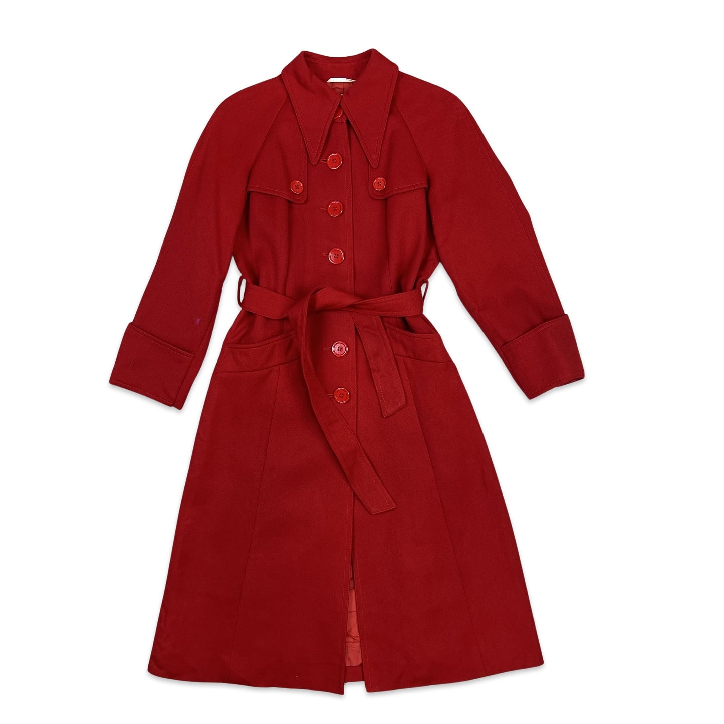 Vintage Wool Duster Coat Belted Red 6 8