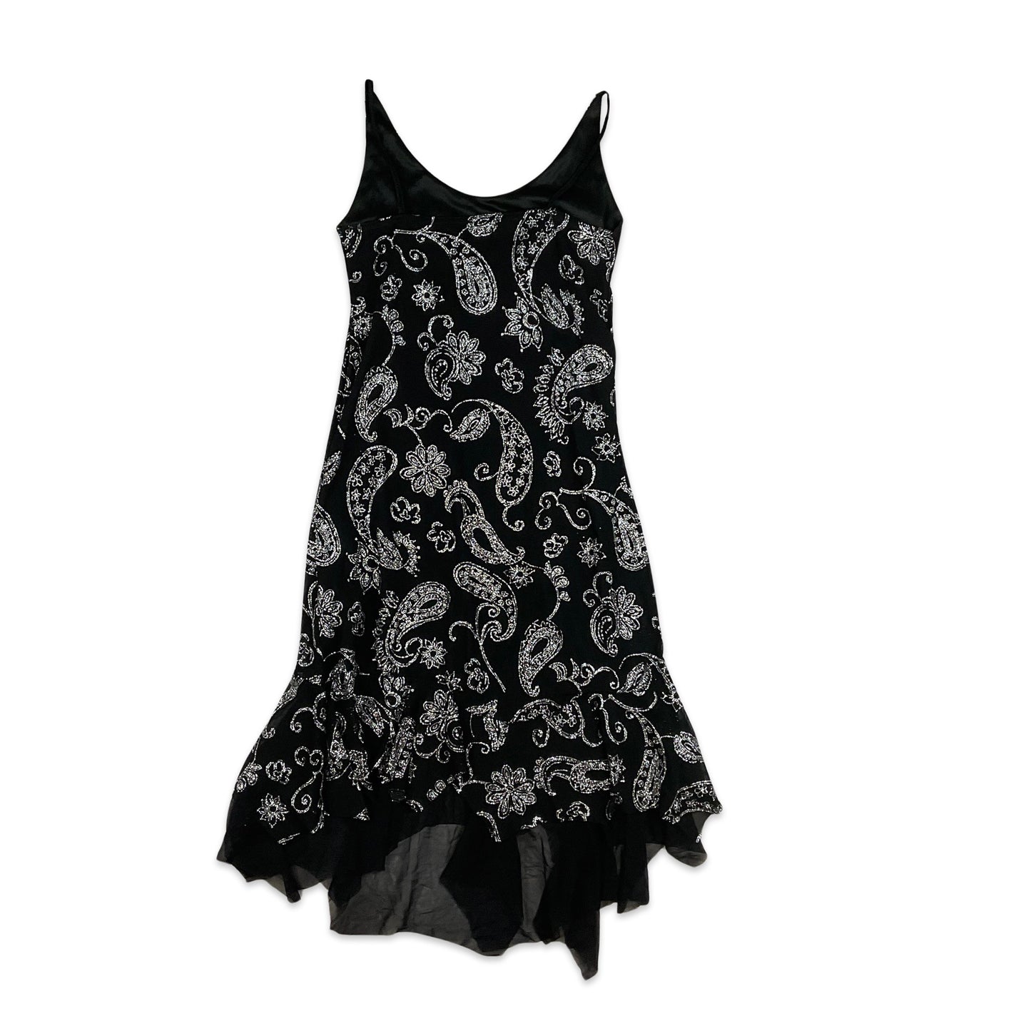 Vintage 90s Paisley Party Cami Dress Black Silver 8