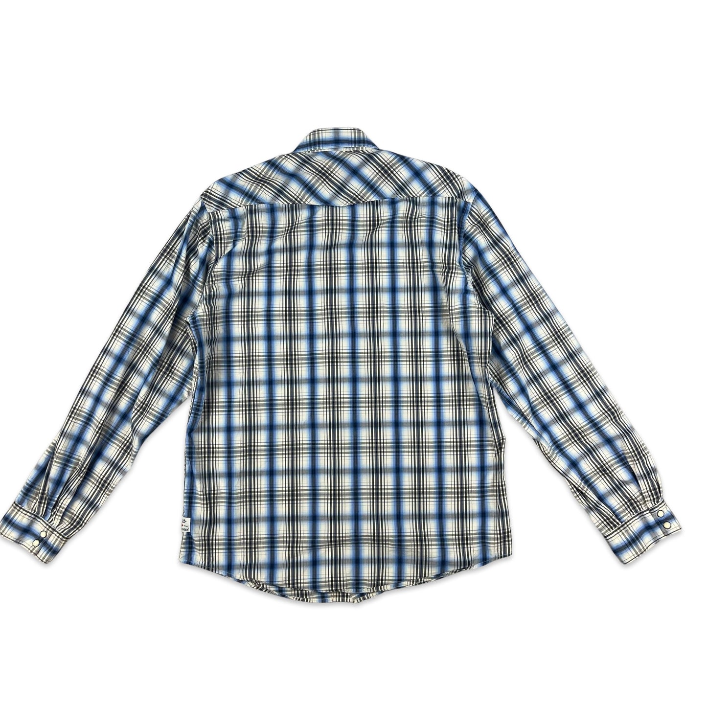 00s Vintage Barbour Plaid Shirt White Blue Black M L