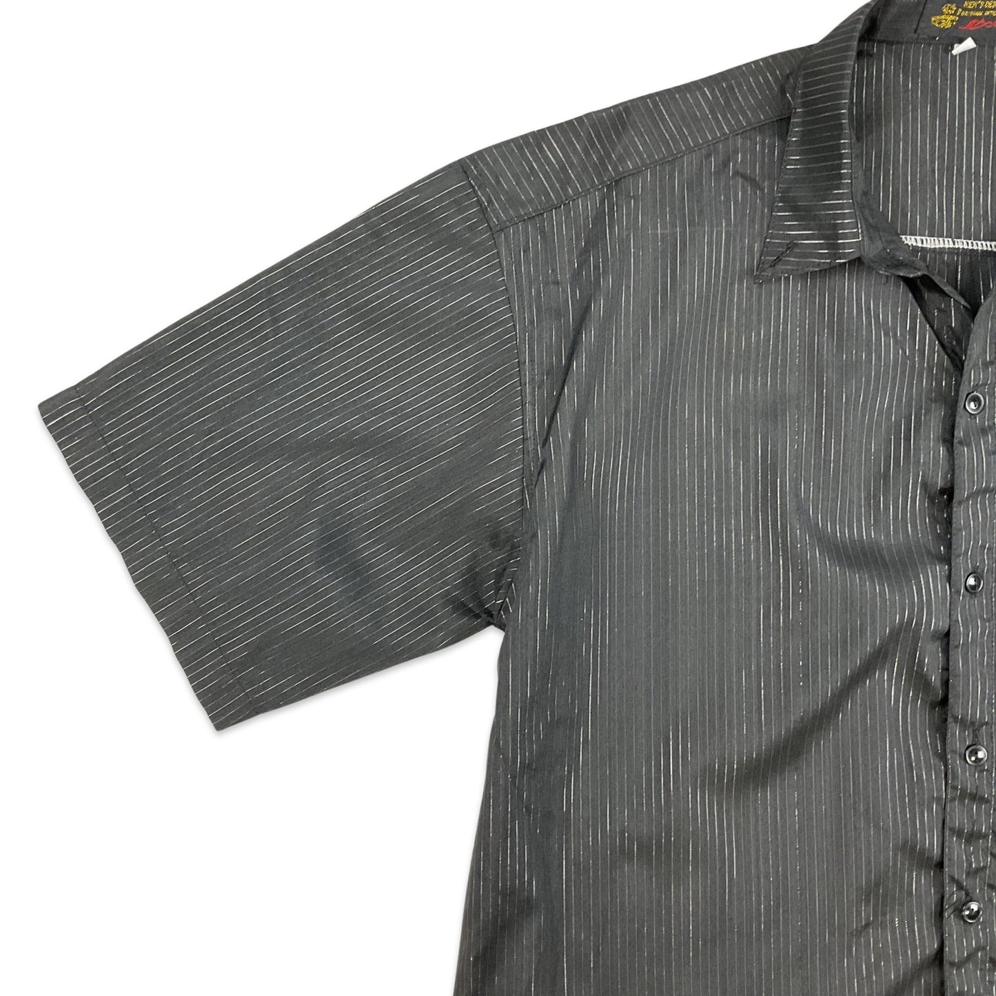 Vintage Lurex Pinstripe Shirt Silver Black L