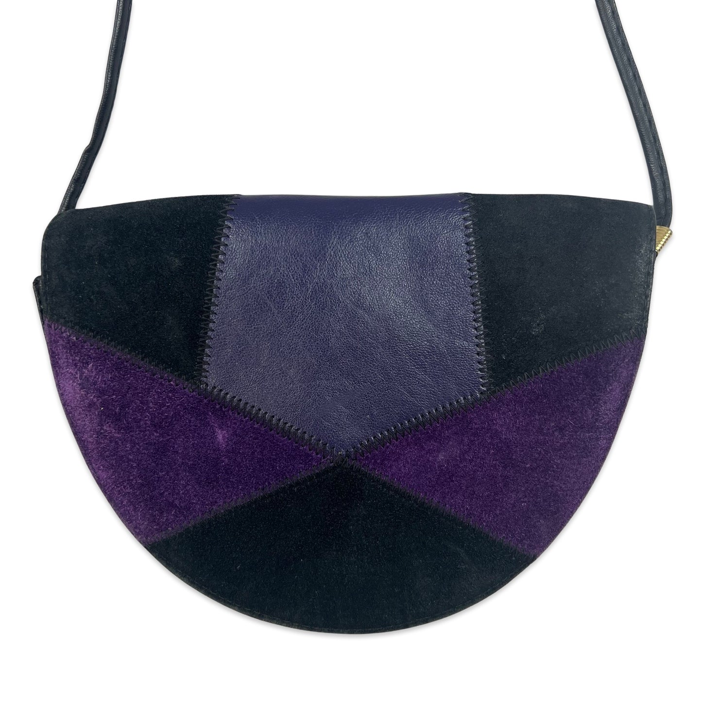 90s Vintage Patchwork Crossbody Handbag Black Purple