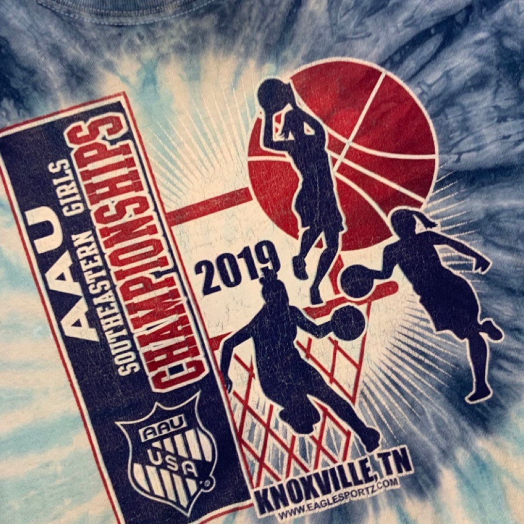 Vintage USA AAU Basketball T-Shirt Tie Die Blue L
