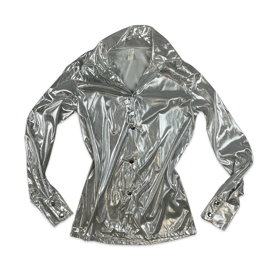 90s Vintage Lamé Blouse Silver 14