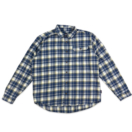 00s Patagonia Blue White & Yellow Check Lightweight Flannel Shirt L XL