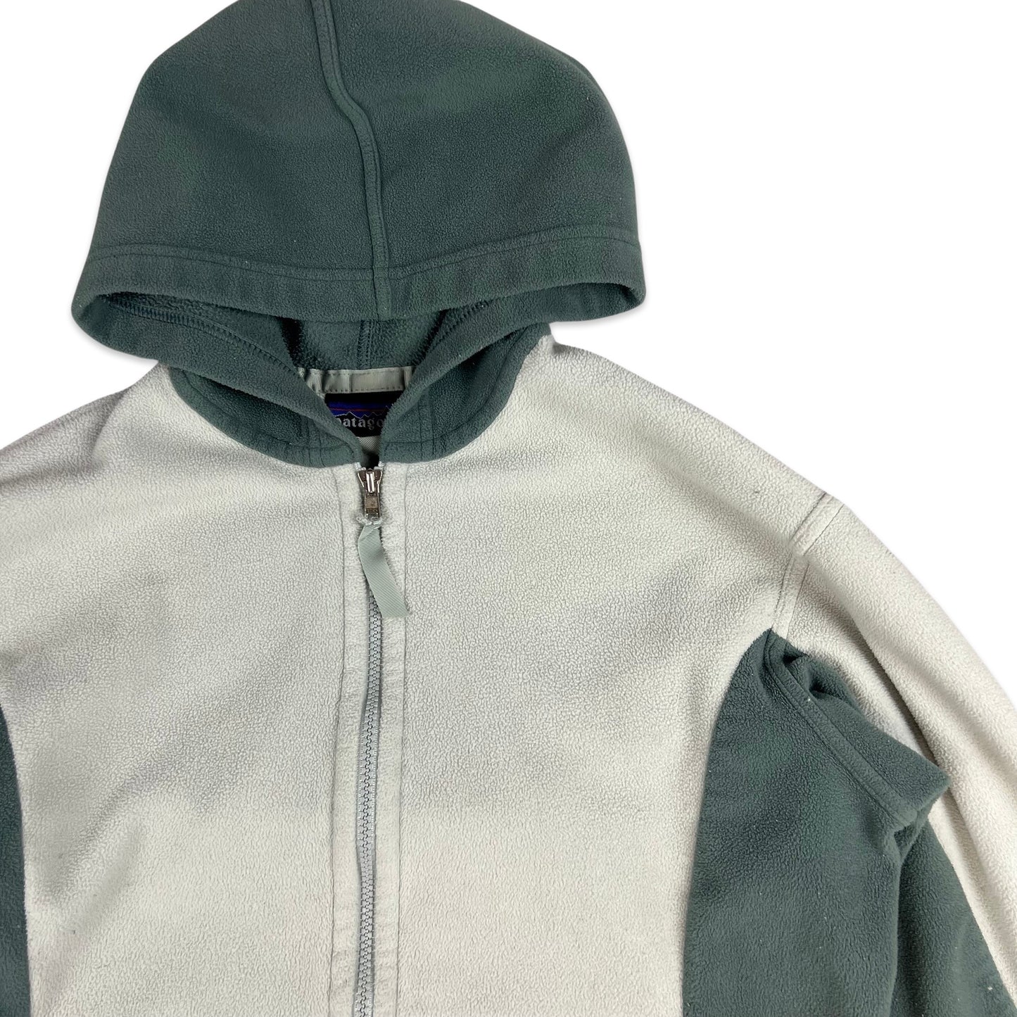 Vintage Patagonia Two Tone Zip Through Fleece with Hood Green 10 12 14