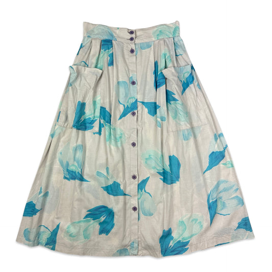 80s does 50s Vintage Blue Patterned Midi Skirt 10