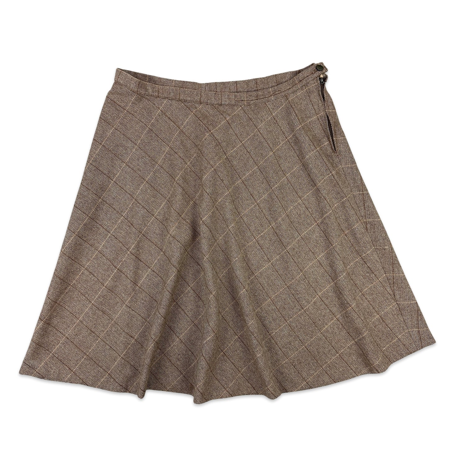 80s Vintage Brown Check Skirt 18