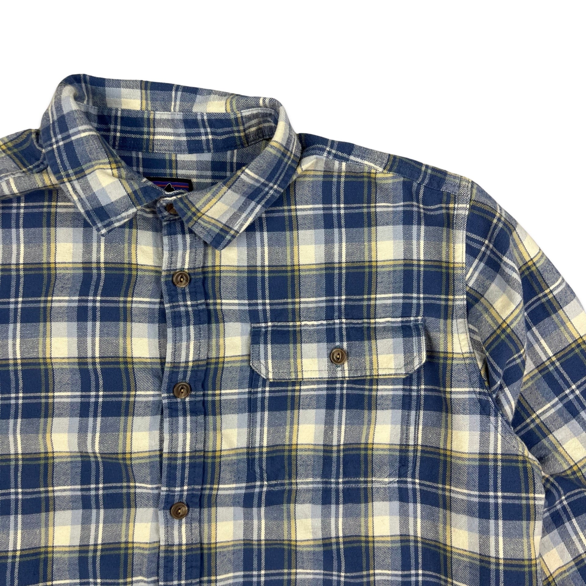 00s Patagonia Blue White Yellow Check Lightweight Flannel Shirt L XL Worth The Weight Vintage