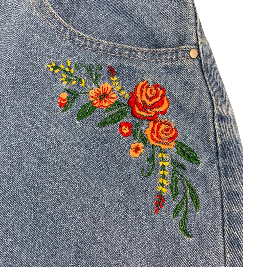 Vintage 90s Embroidered Blue Denim Mini Skirt 10