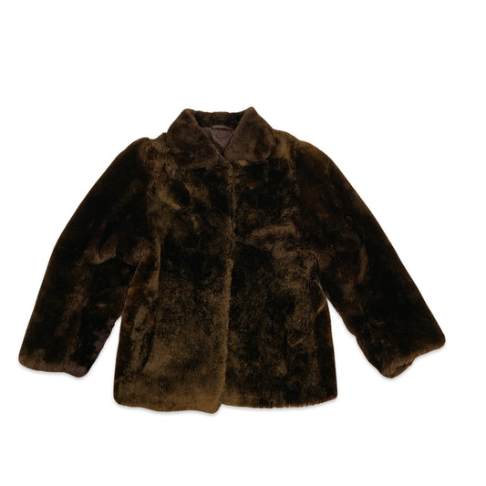 Vintage Y2K Brown Faux Fur Teddy Bear Coat 6 8 10