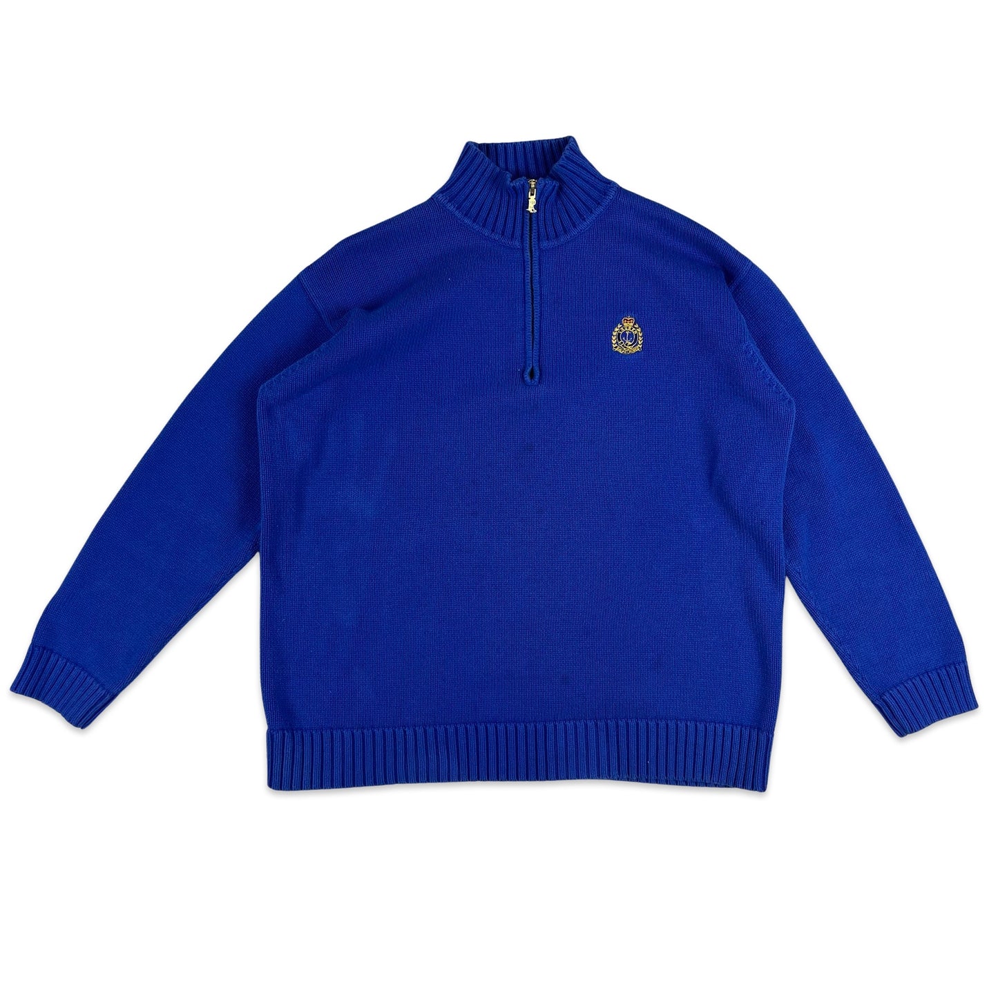 Vintage Quarter Zip Ralph Lauren Knit Jumper Blue M L