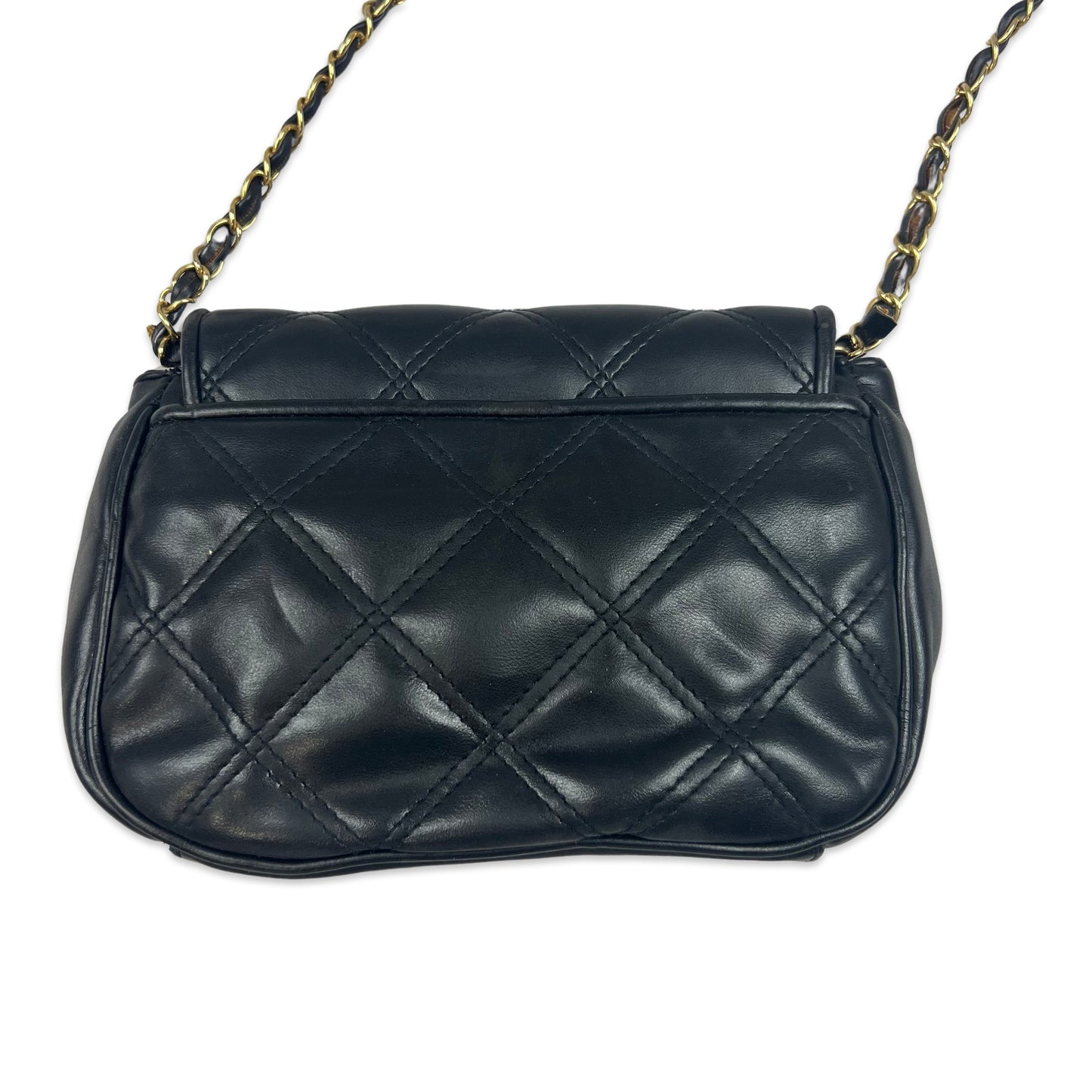 00s Vintage Quilted Leather Crossbody Handbag Black Gold