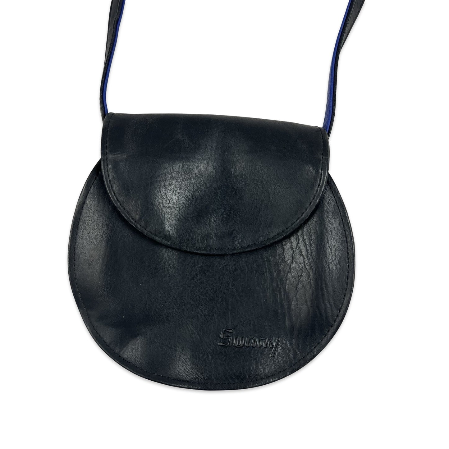 Vintage Black Blue Leather Crossbody Bag