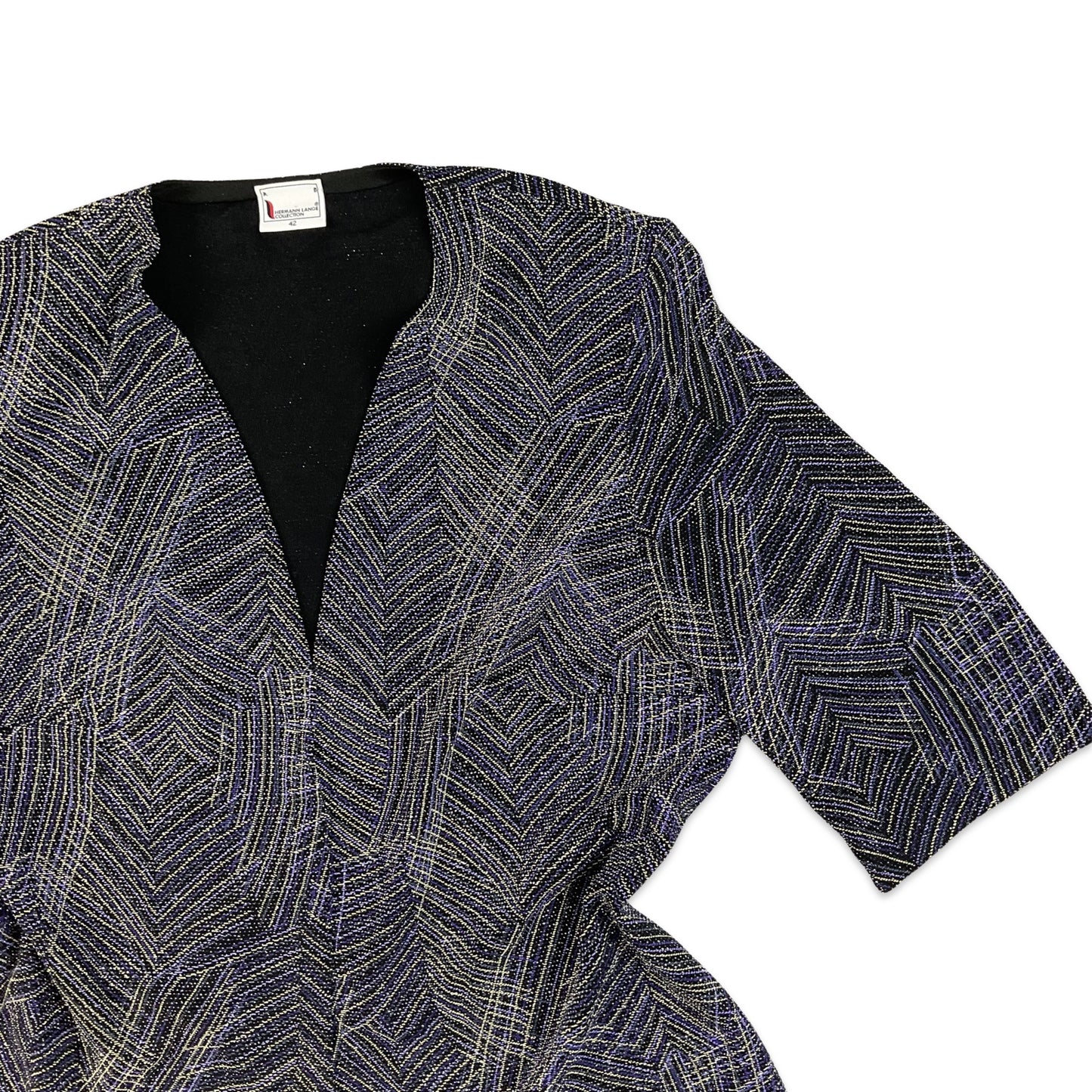 Vintage 80s Lurex Blouse Blue Purple Gold 16