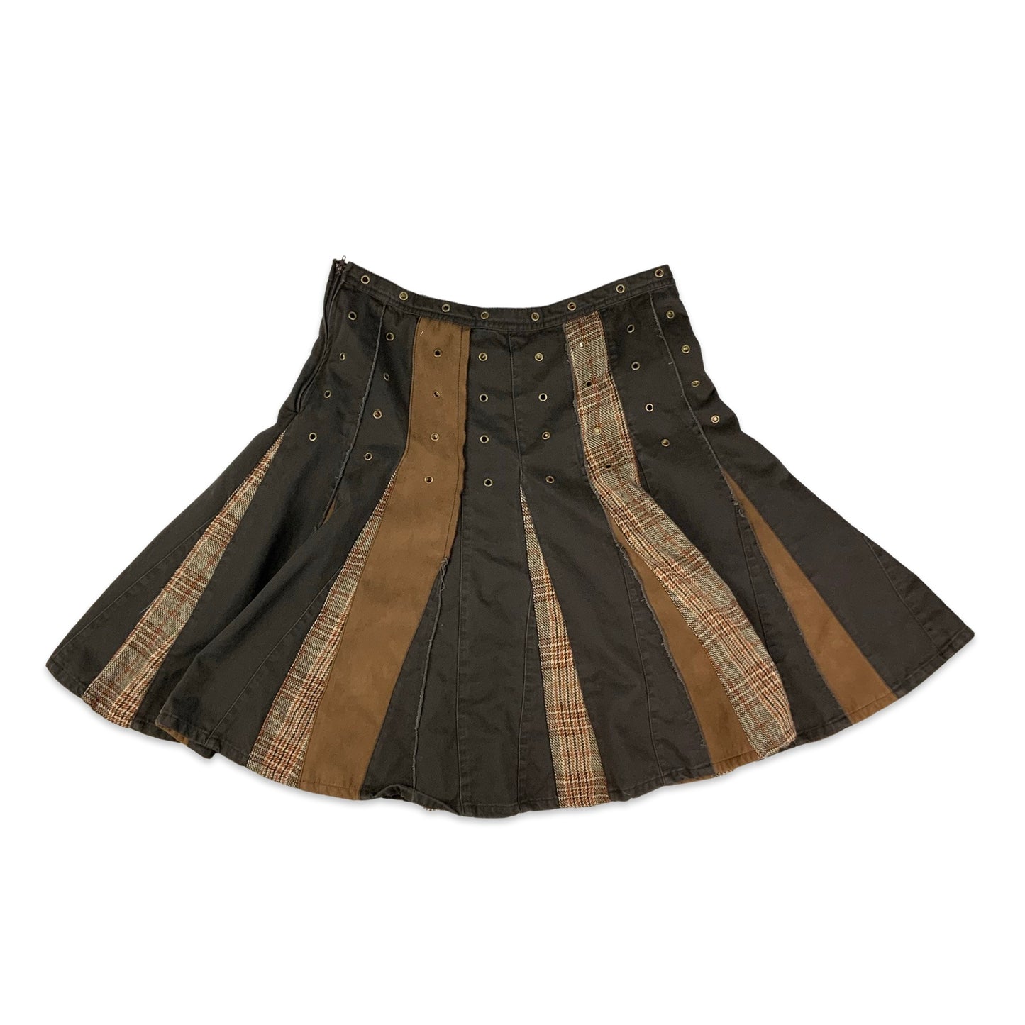 Y2K Brown Patchwork Pleated Skirt 14