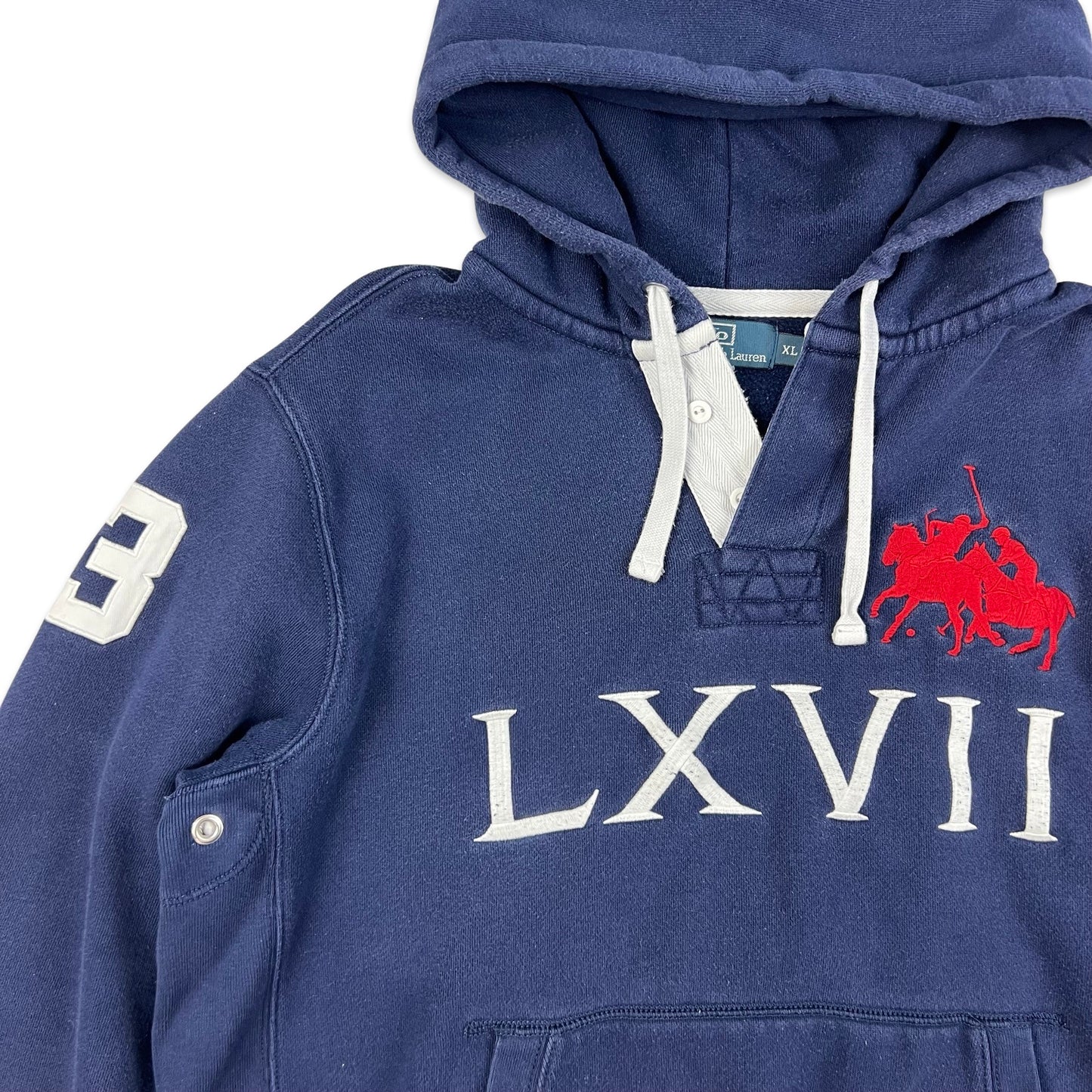 00s Vintage Navy Ralph Lauren Rugby Hoodie White Red Logo M L XL