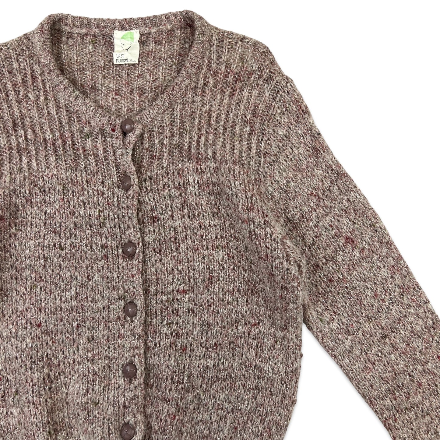 Vintage Mohair Button Up Cardigan Pink Brown 10 12