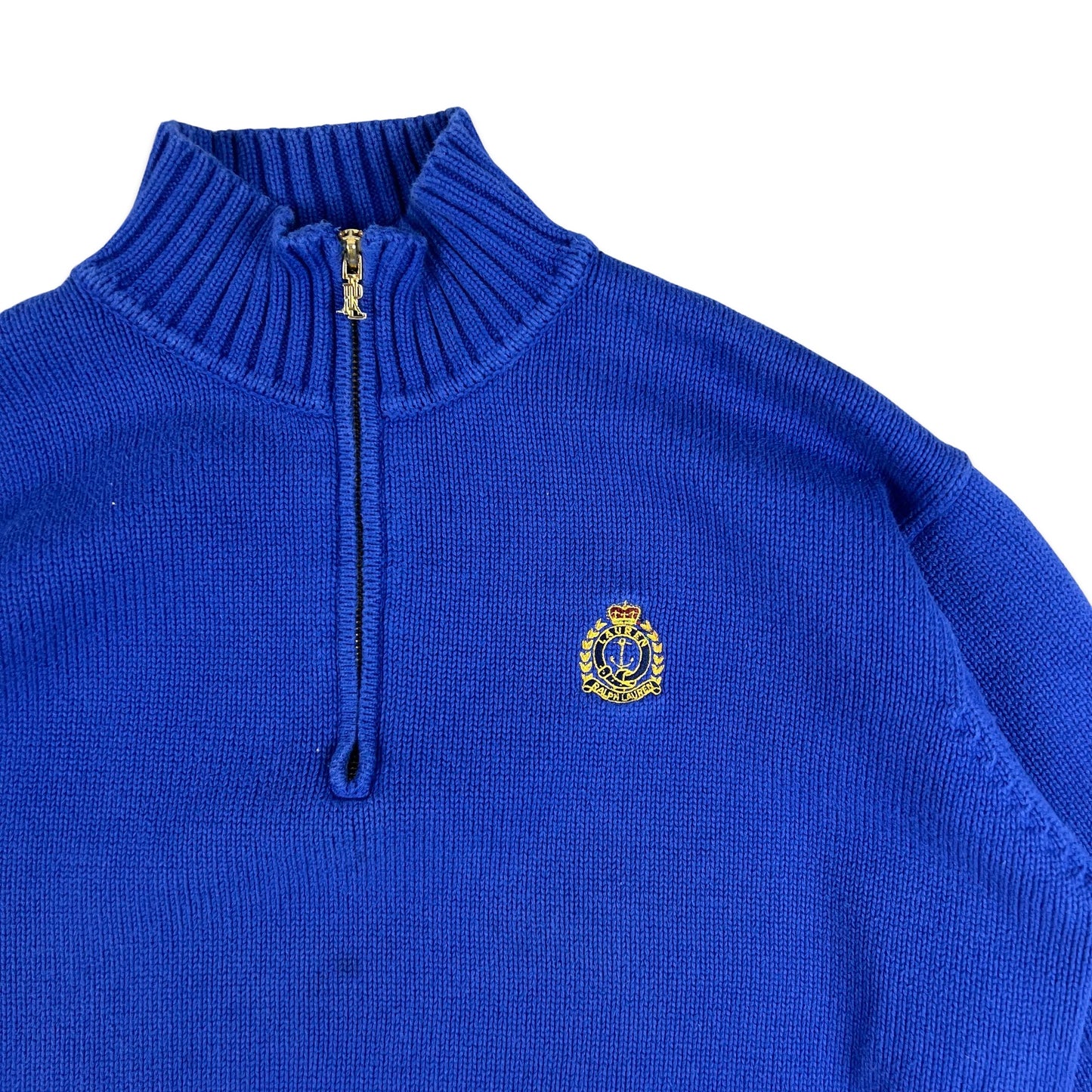 Vintage Quarter Zip Ralph Lauren Knit Jumper Blue M L