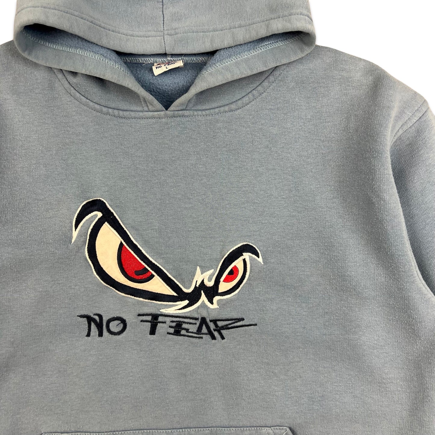 00s Vintage Blue No Fear Spellout Hoodie Black Red White Graphic S M L